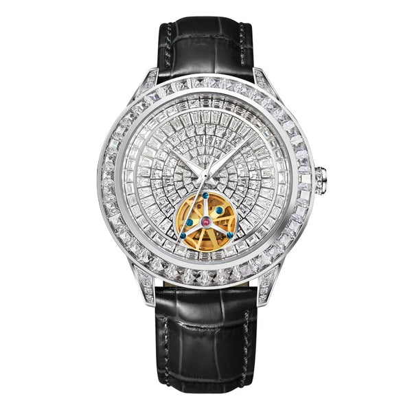Haemmer Jacob&Co Men's Watch: Diamond Tourbillon with Leather Strap White