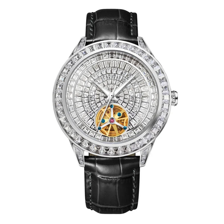 Haemmer Jacob&Co Men's Watch: Diamond Tourbillon with Leather Strap White