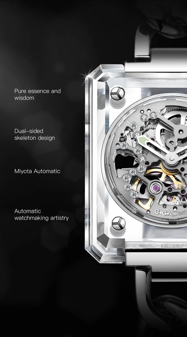 CIGA Design R Series Women's Watch: Crystal Love Skeleton with 3 Straps