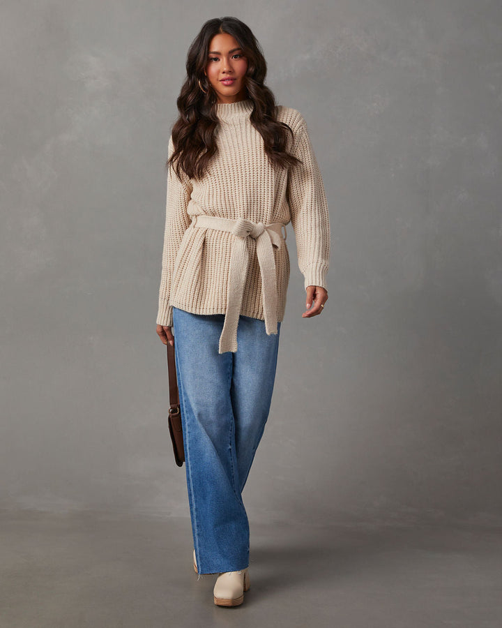 Wixson Belted Mock Neck Sweater Ecru