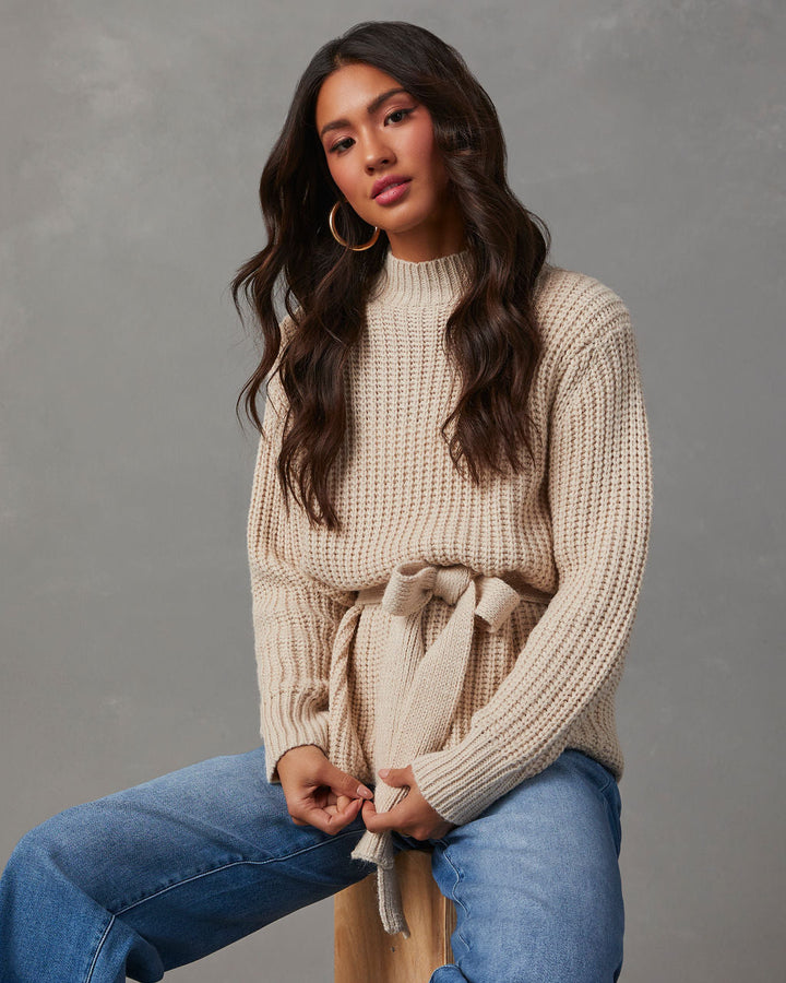 Wixson Belted Mock Neck Sweater