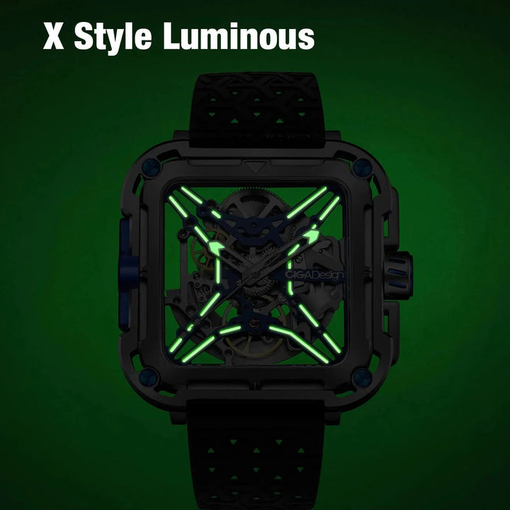 CIGA Design X Series Men's Watch: Titanium Skeleton with Luminous Design & Two Straps