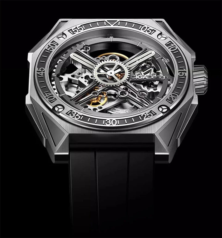 CIGA Design Men's Watch: 3-in-1 Titanium Skeleton with Fluororubber Strap