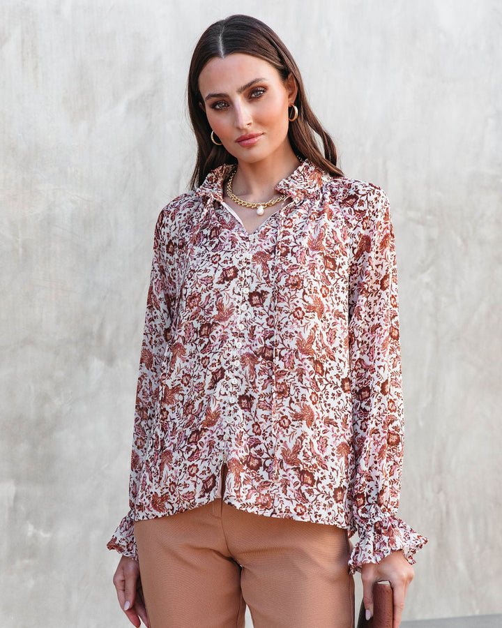 Sahara Printed Ruffle Long Sleeve Top