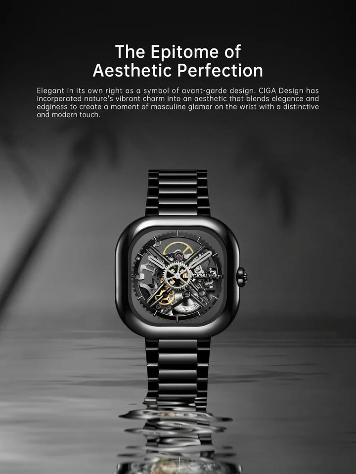 CIGA Design Y Series Watch: Eastern Jade Black Skeleton with Luminous Ceramic Case