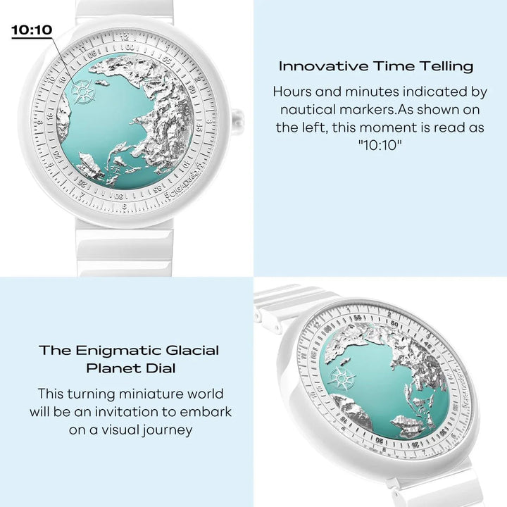 CIGA Design U Series Women's Watch: Blue Planet Ice Age Ceramic Strap