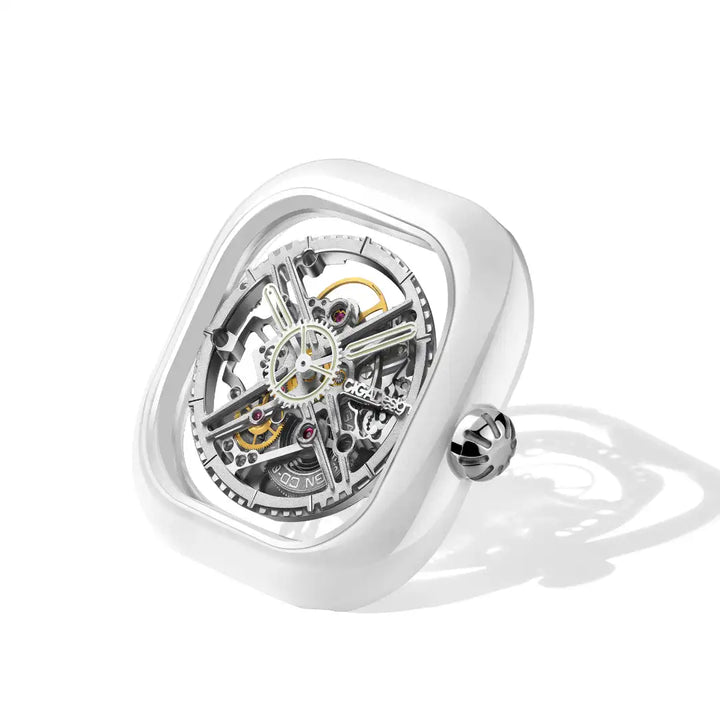CIGA Design Y Series Couple Watch: White Ceramic Skeleton with Luminous Jade Design