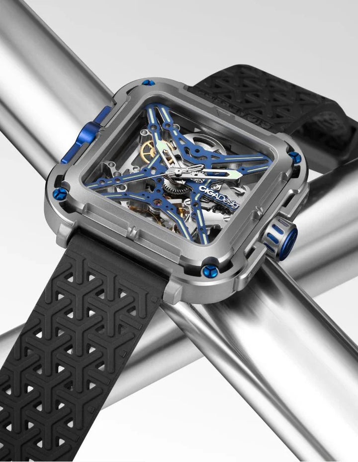 CIGA Design X Series Men's Watch: Titanium Skeleton with Luminous Design & Two Straps