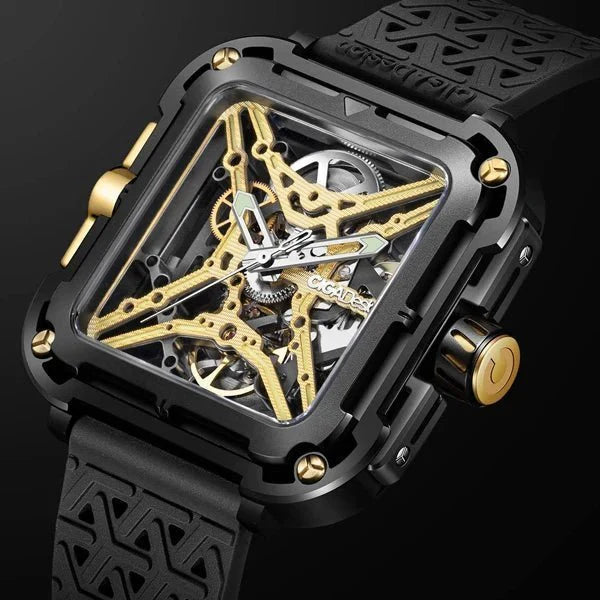 CIGA Design X Series Men's Watch: Titanium Gold Skeleton with Two Straps