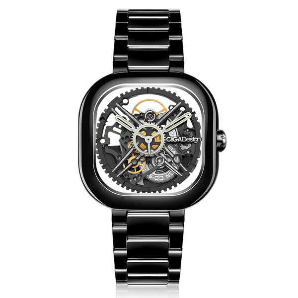CIGA Design Y Series Watch: Eastern Jade Black Skeleton with Luminous Ceramic Case Black Automatic