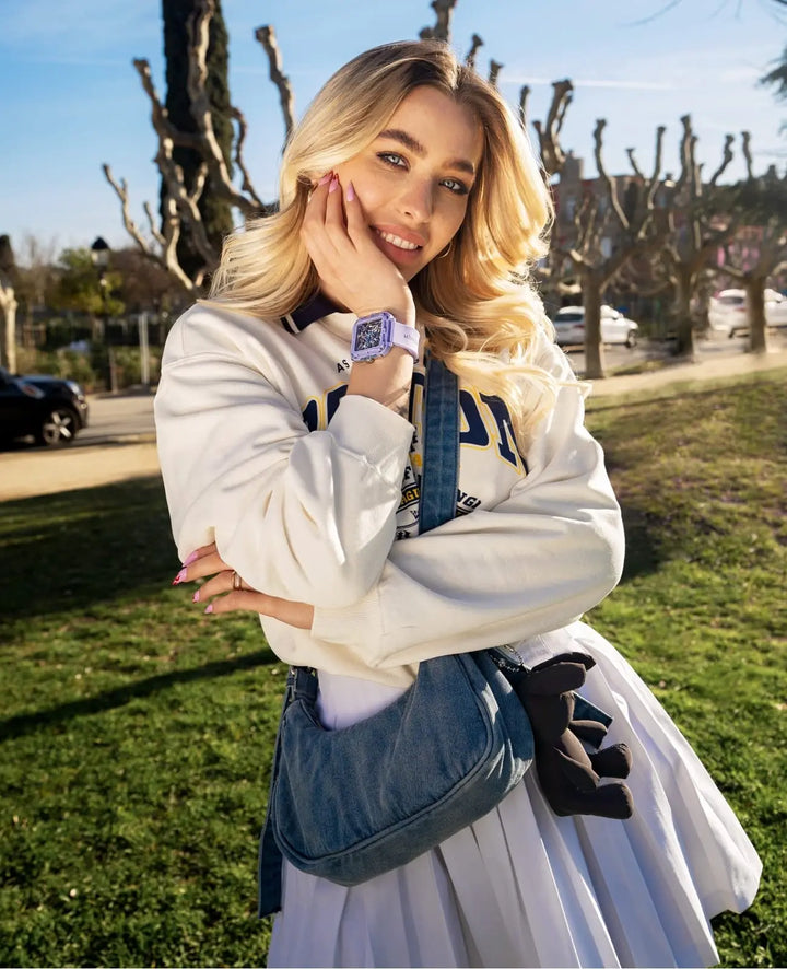 CIGA Design X Series Women's Watch: Purple Ceramic Skeleton with Silicone Strap