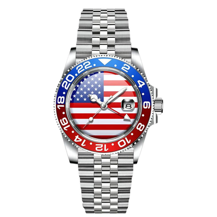 MINUTETIME NH34 GMT Watch DIY Dial American Flag 40MM Red Blue Bezel Automatic Movement Watch Sapphire Crystal 10ATM Waterproof American