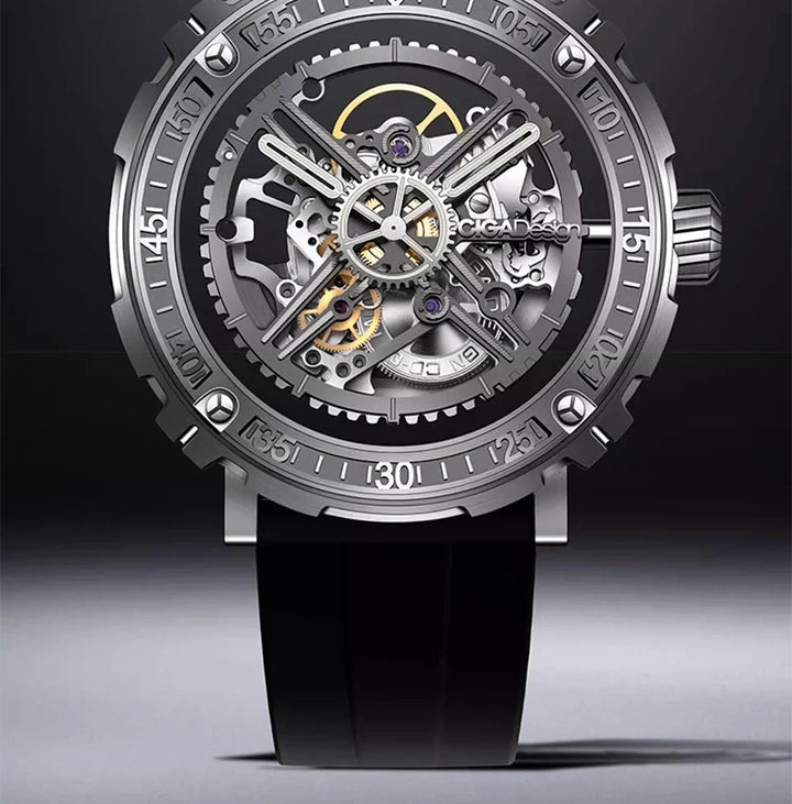 CIGA Design Men's Watch: 3-in-1 Titanium Skeleton with Fluororubber Strap