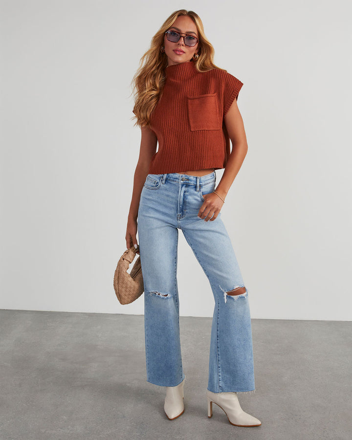 Brooke Mock Neck Short Sleeve Sweater Rust