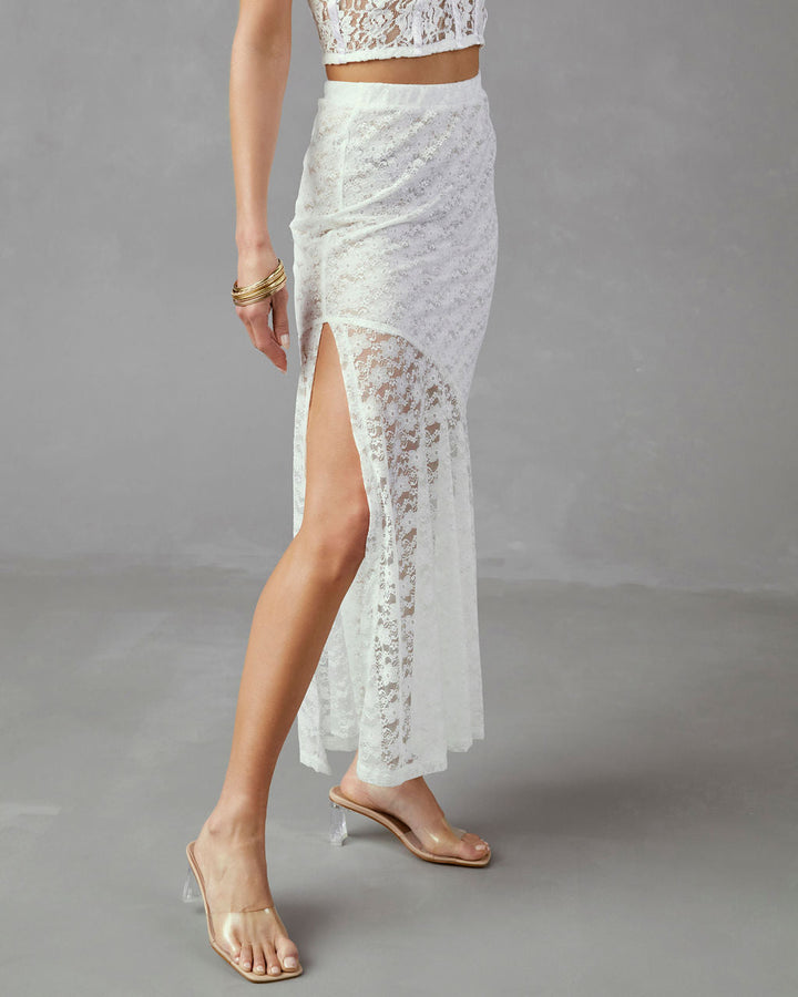 Yours Truly Lace Maxi Skirt Off White