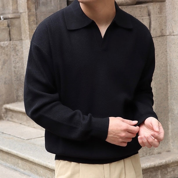 Vannes V-Neck Polo Sweater Black