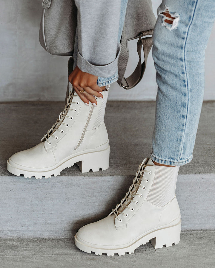 Willa Heeled Lace Up Boot Cream