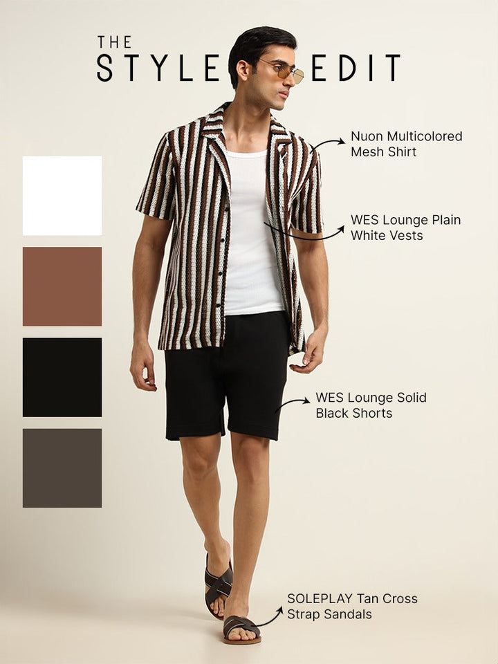 WES Lounge Solid Black Cotton-Blend Shorts