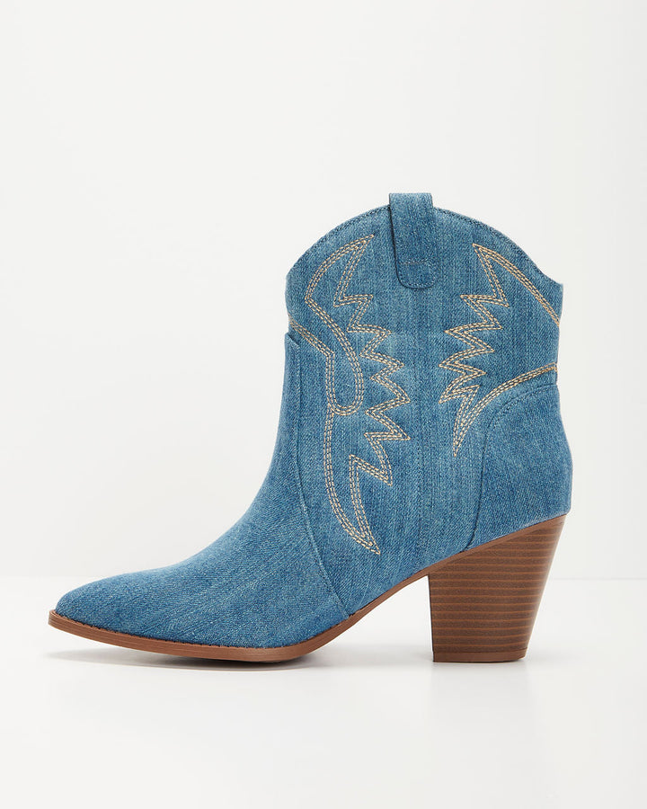 Stylish Bandit Ankle Western Booties Denim