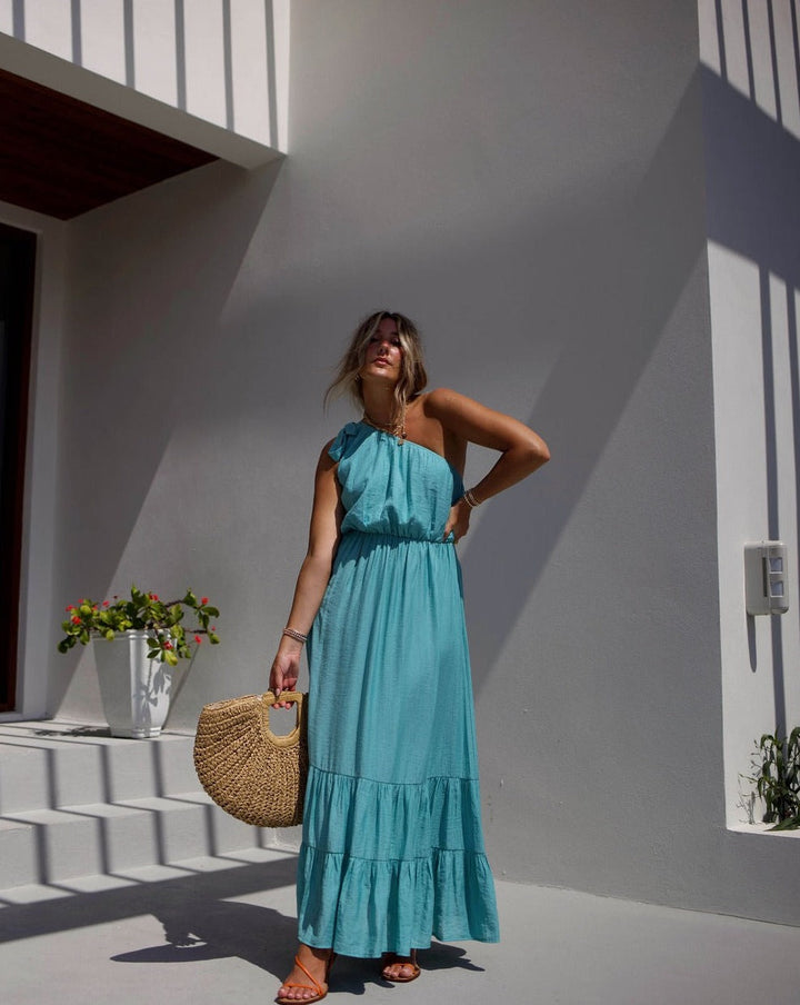 Serene Summer One Shoulder Maxi Dress Teal