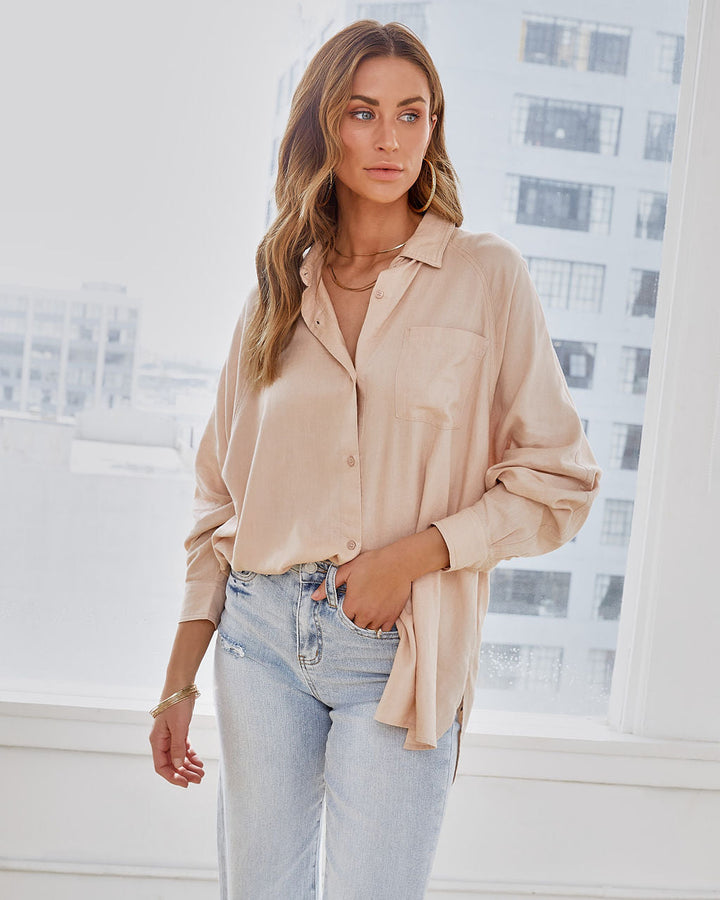 Duarte Linen Blend Button Down Top Sand