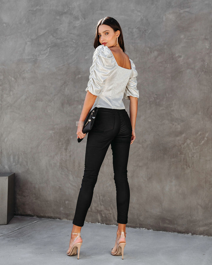 Just Fabulous Metallic Ruched Top