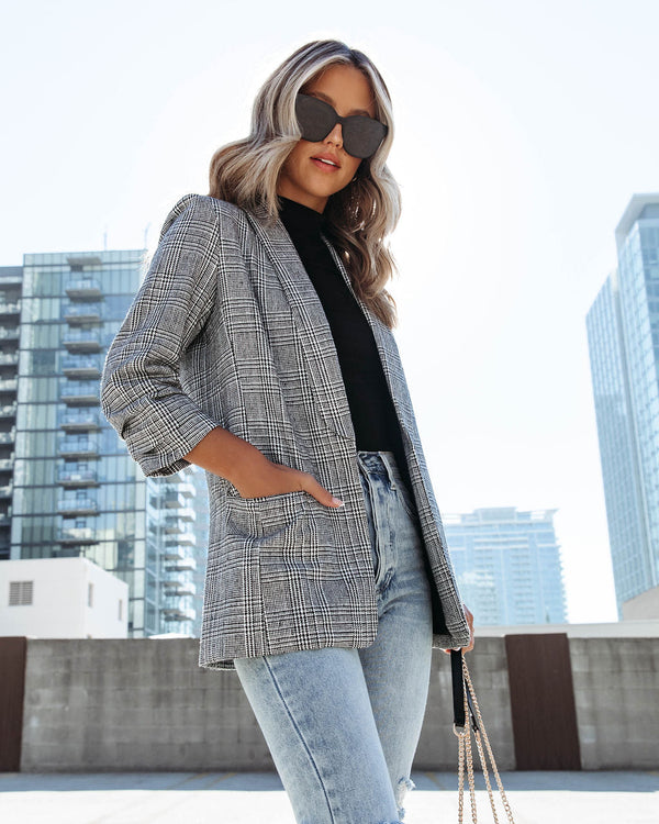 Oxnard Pocketed Houndstooth Blazer Grey