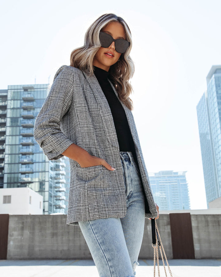 Oxnard Pocketed Houndstooth Blazer Grey