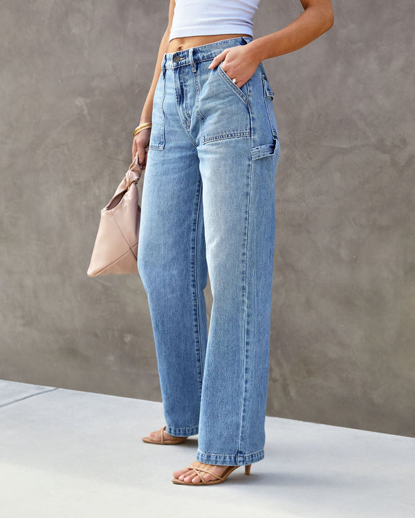 Laurent High Waisted Carpenter Wide Leg Jeans Light Wash
