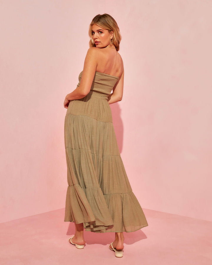 Rosalina Strapless Smocked Tiered Maxi Dress
