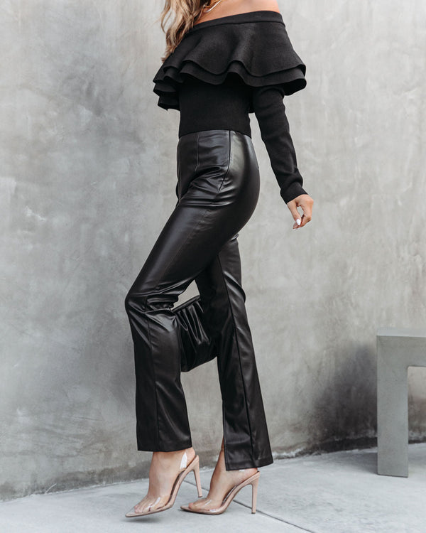 Sandra Faux Leather Split Hem Pants Black