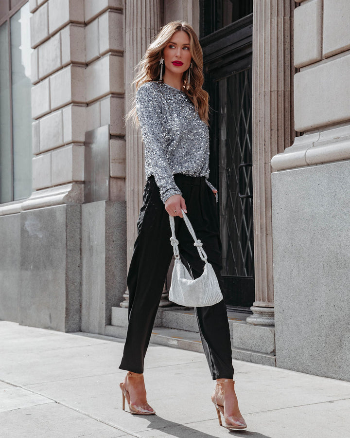 Scarlett Sequin Padded Shoulder Bodysuit Grey Blue