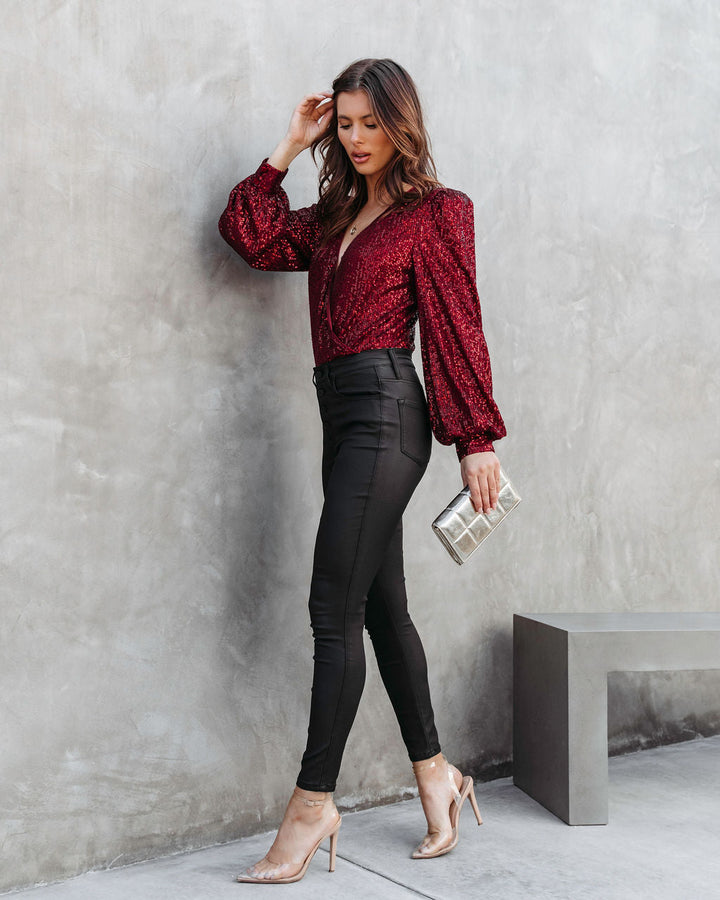 Shine Like No Other Sequin Bodysuit Burgundy