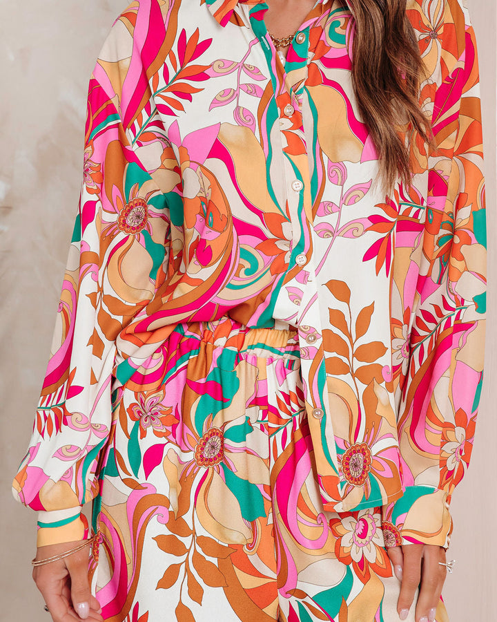 Tropez Printed Button Down Top