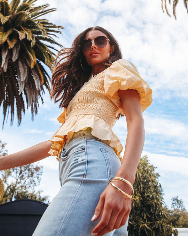 Trysta Cotton Smocked Peplum Top Yellow